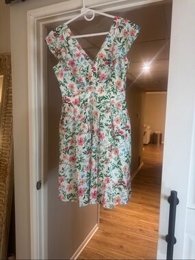 Kensie White Midi Dress with Pink & Green Floral Print